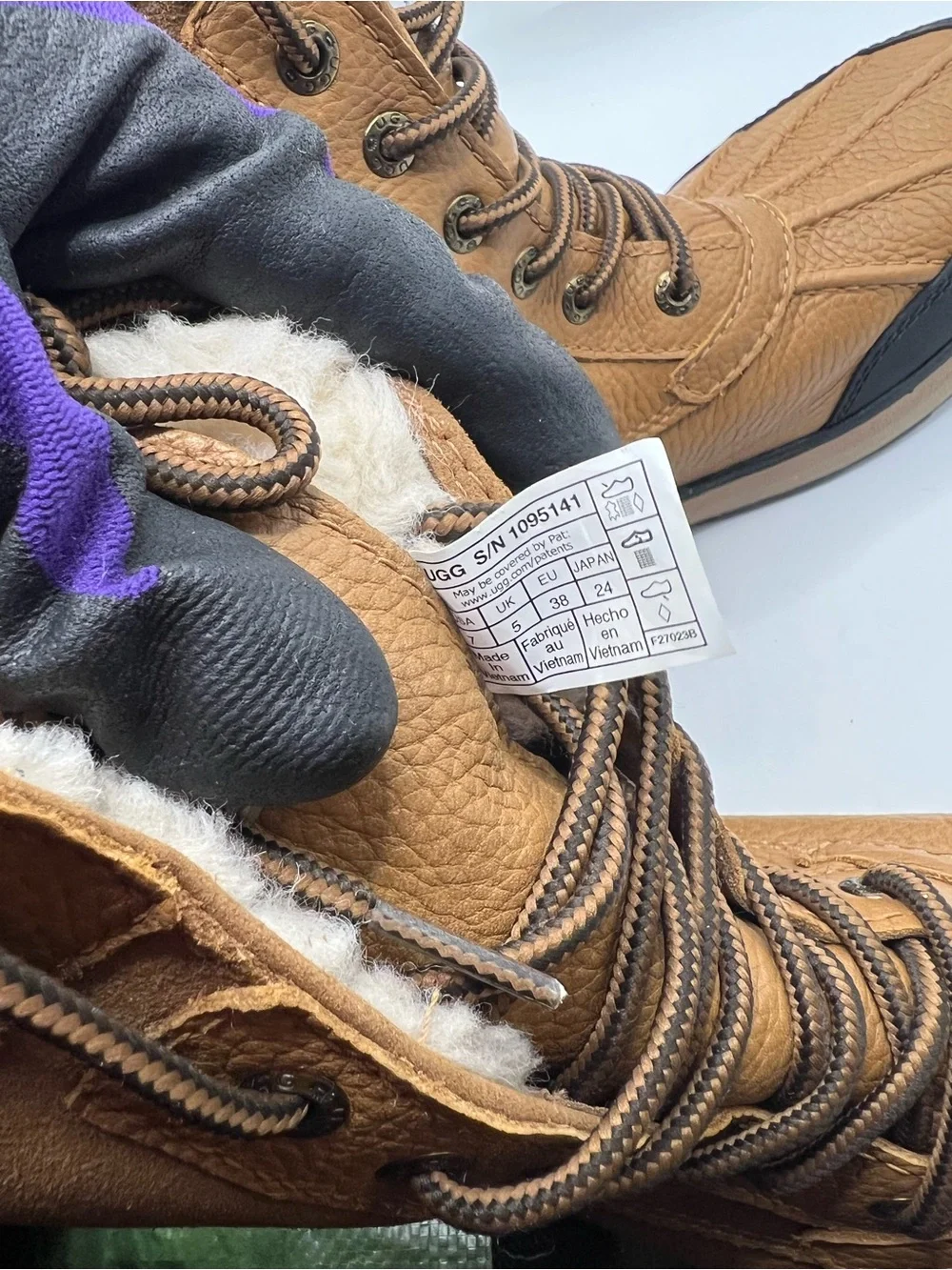 UGG  Tan and Black Waterproof Lace-Up Snow Boots